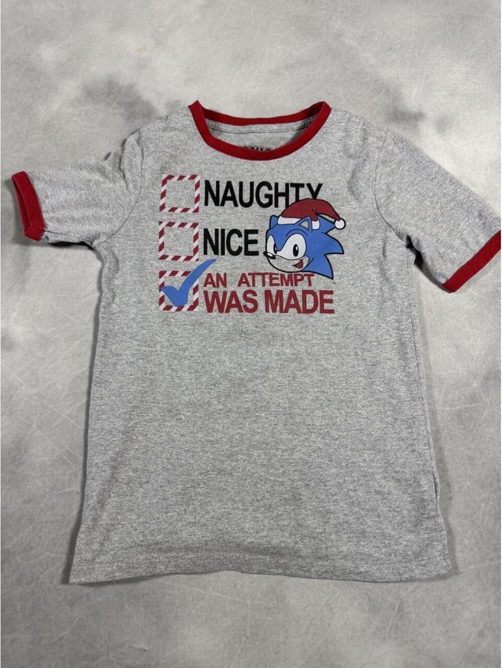 Sonic the Hedgehog Christmas Ringer T-Shirt Youth M Naughty Nice Holiday Tee